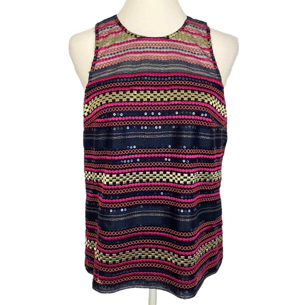 Trina Turk Embroidered Sequin Sleeveless Top Tank Blouse Women's‎ Size 4